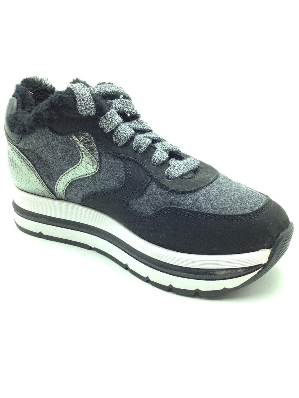 Viole Blanche Wool Sheer Trim Leather Sneakers Size: US 6.5/ EU 37